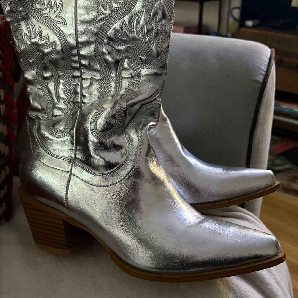 Silver Western Ankle Boots